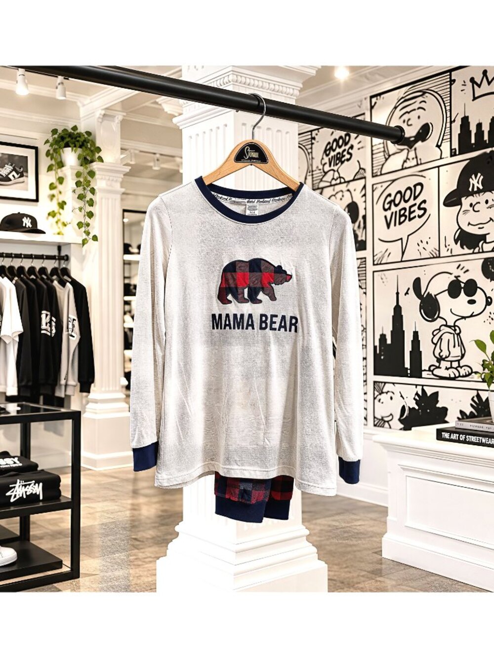 Dearfoams Mama Bear Pajama Set Women’s Small 4/6 Buffalo Plaid Cozy